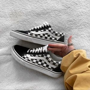 old school white and black checkered vans